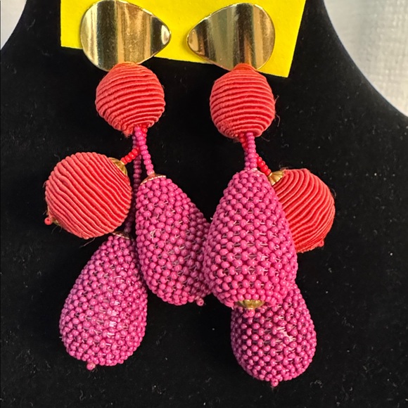Lizzie Fortunato Pink Meteor EUC Gold Tone Post Back Statement Earrings Runway - Picture 3 of 9